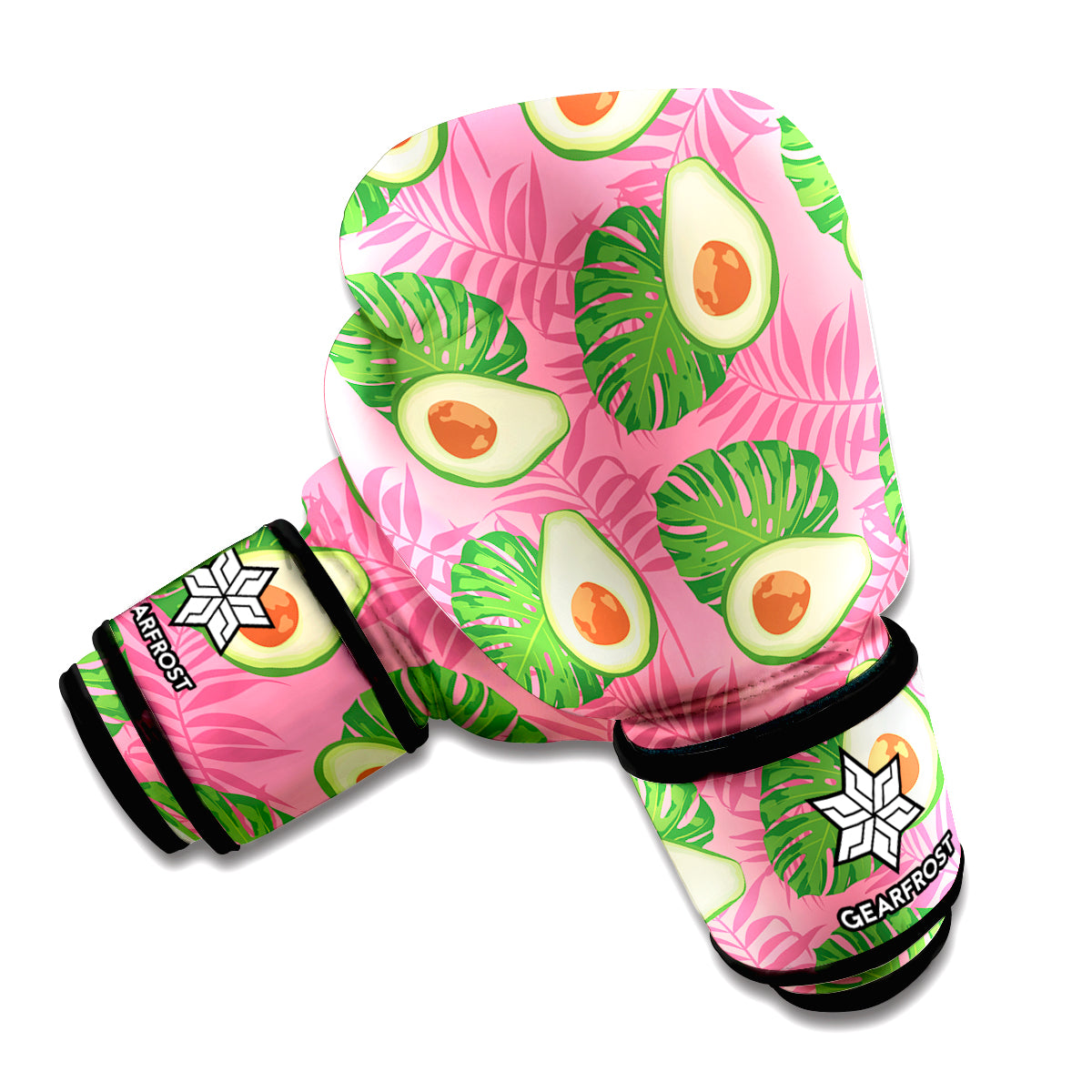 Pink Palm Leaf Avocado Print Boxing Gloves