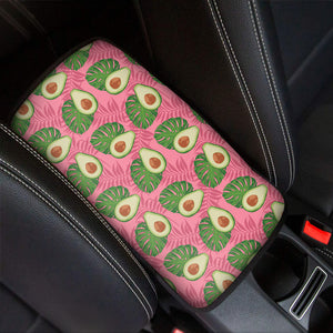 Pink Palm Leaf Avocado Print Car Center Console Cover