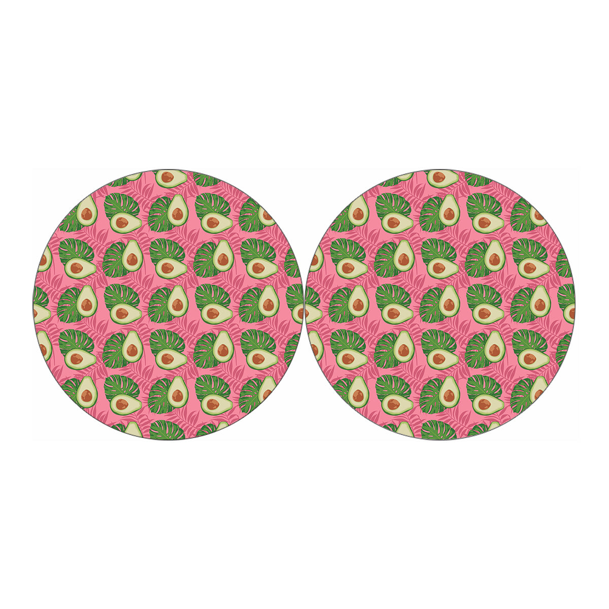 Pink Palm Leaf Avocado Print Car Coasters