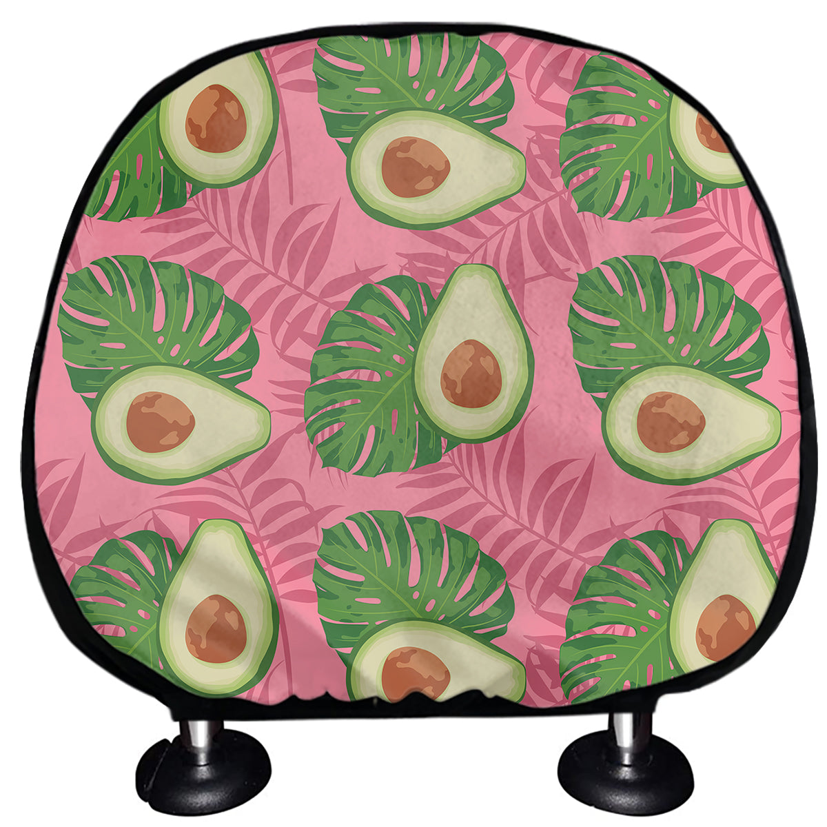 Pink Palm Leaf Avocado Print Car Headrest Covers