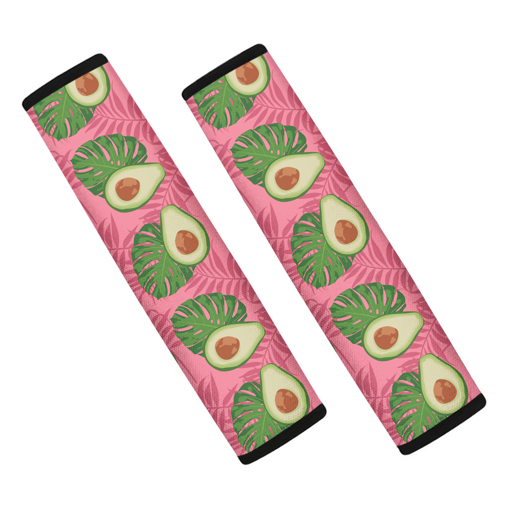 Pink Palm Leaf Avocado Print Car Seat Belt Covers