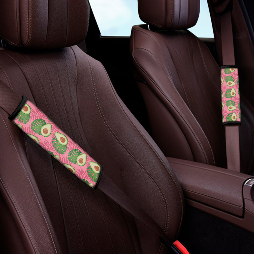 Pink Palm Leaf Avocado Print Car Seat Belt Covers