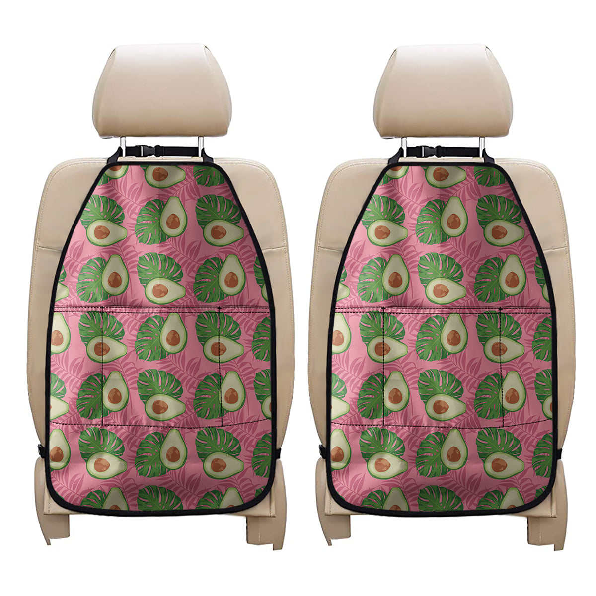 Pink Palm Leaf Avocado Print Car Seat Organizers