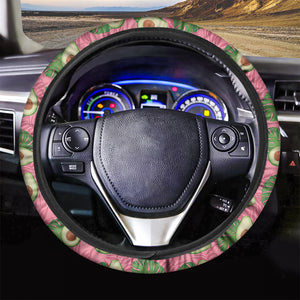 Pink Palm Leaf Avocado Print Car Steering Wheel Cover