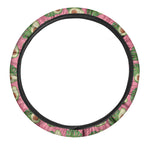 Pink Palm Leaf Avocado Print Car Steering Wheel Cover