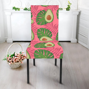 Pink Palm Leaf Avocado Print Dining Chair Slipcover