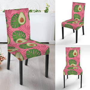 Pink Palm Leaf Avocado Print Dining Chair Slipcover