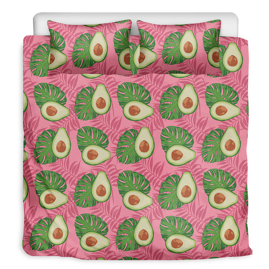 Pink Palm Leaf Avocado Print Duvet Cover Bedding Set