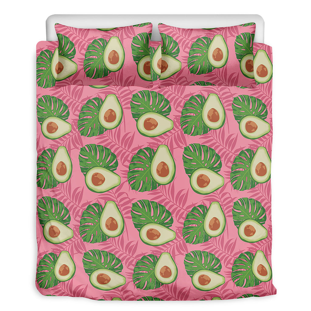 Pink Palm Leaf Avocado Print Duvet Cover Bedding Set