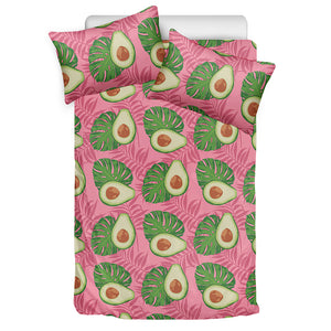 Pink Palm Leaf Avocado Print Duvet Cover Bedding Set