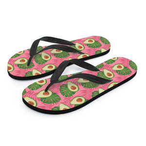 Pink Palm Leaf Avocado Print Flip Flops