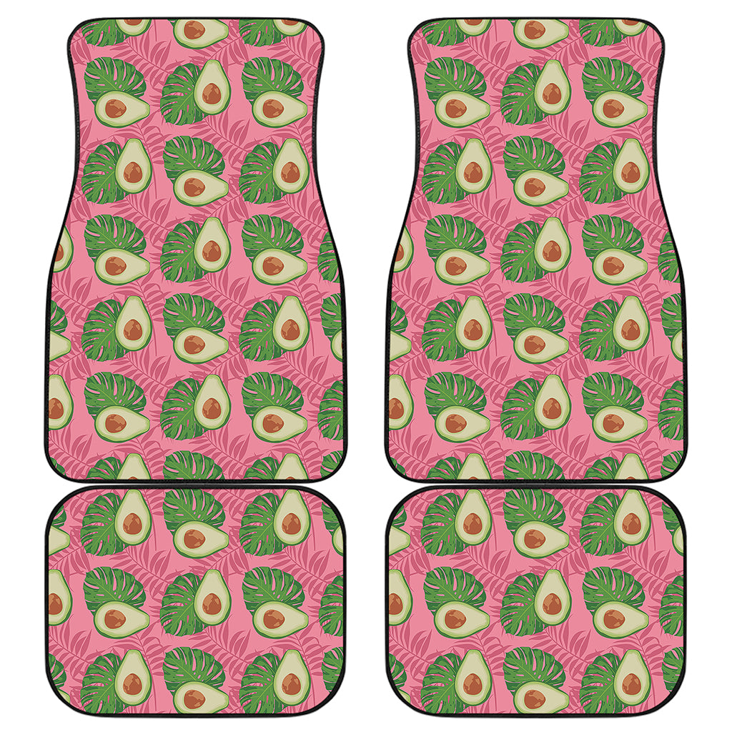 Pink Palm Leaf Avocado Print Front and Back Car Floor Mats