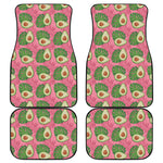 Pink Palm Leaf Avocado Print Front and Back Car Floor Mats