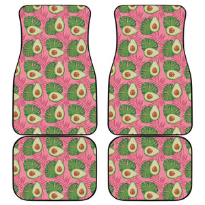 Pink Palm Leaf Avocado Print Front and Back Car Floor Mats