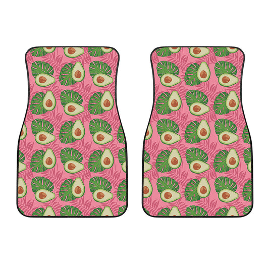 Pink Palm Leaf Avocado Print Front Car Floor Mats