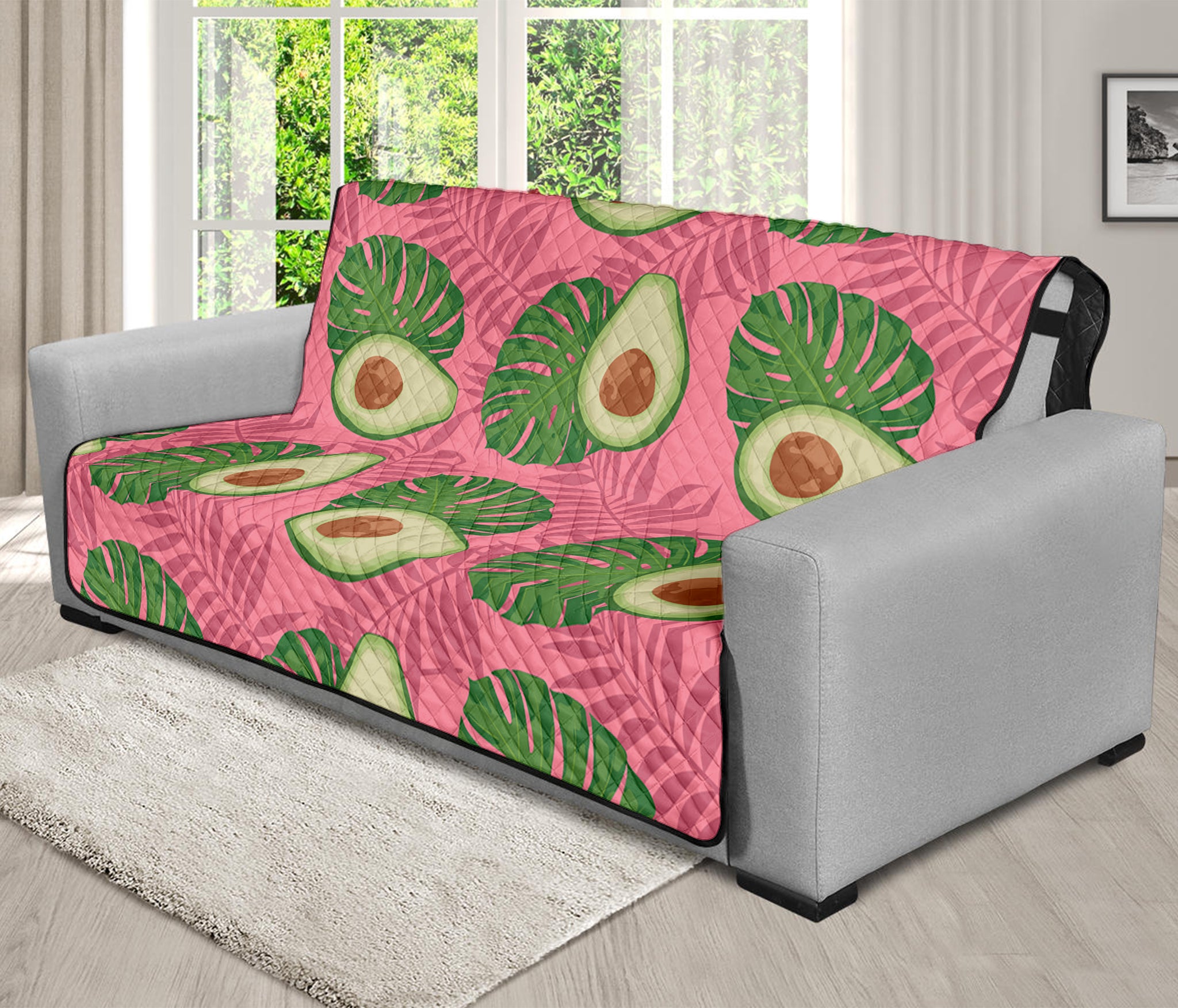 Pink Palm Leaf Avocado Print Futon Protector