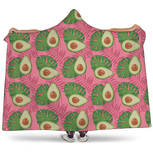 Pink Palm Leaf Avocado Print Hooded Blanket