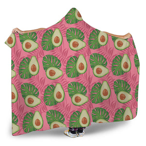 Pink Palm Leaf Avocado Print Hooded Blanket