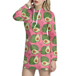 Pink Palm Leaf Avocado Print Hoodie Dress