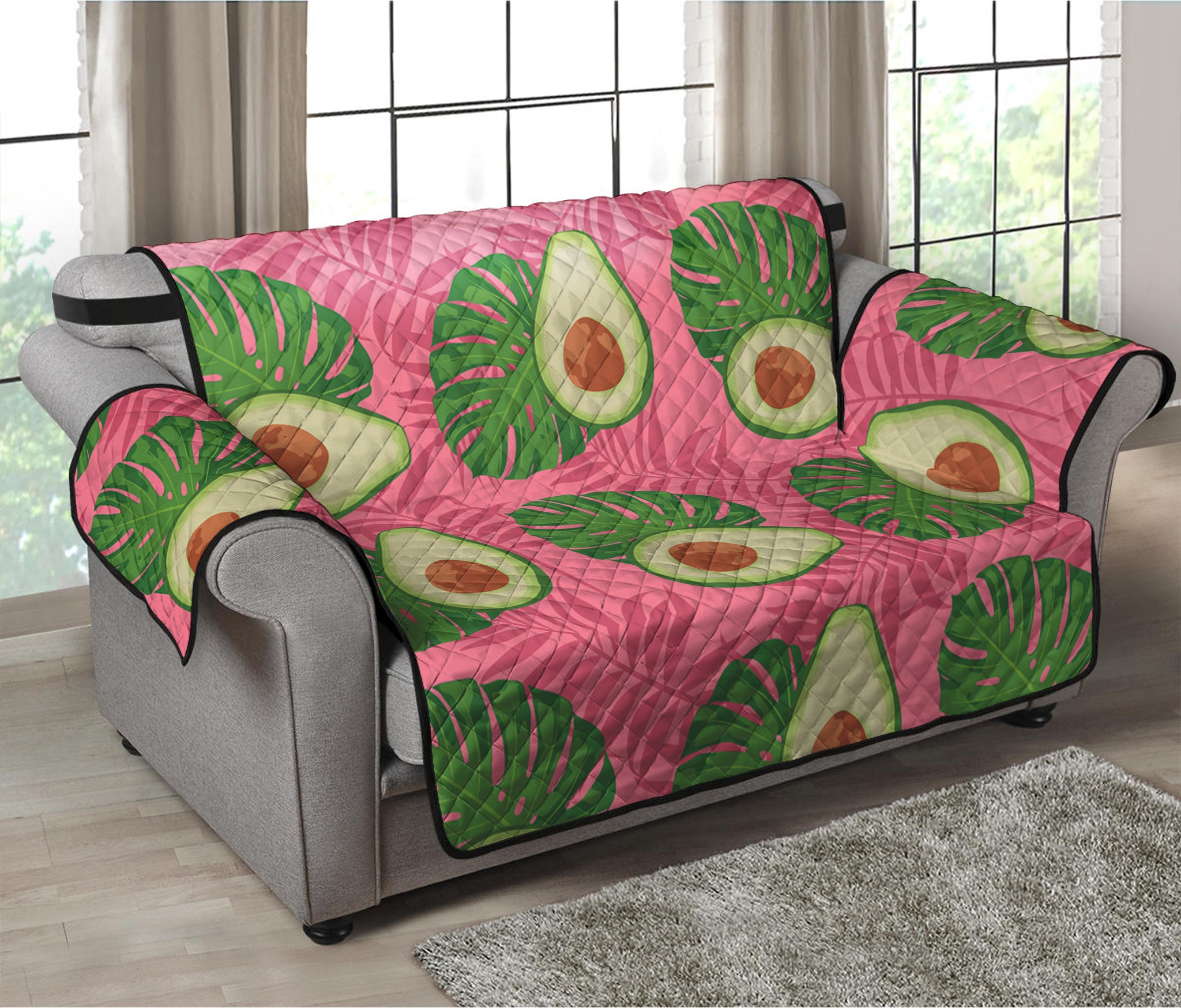 Pink Palm Leaf Avocado Print Loveseat Protector