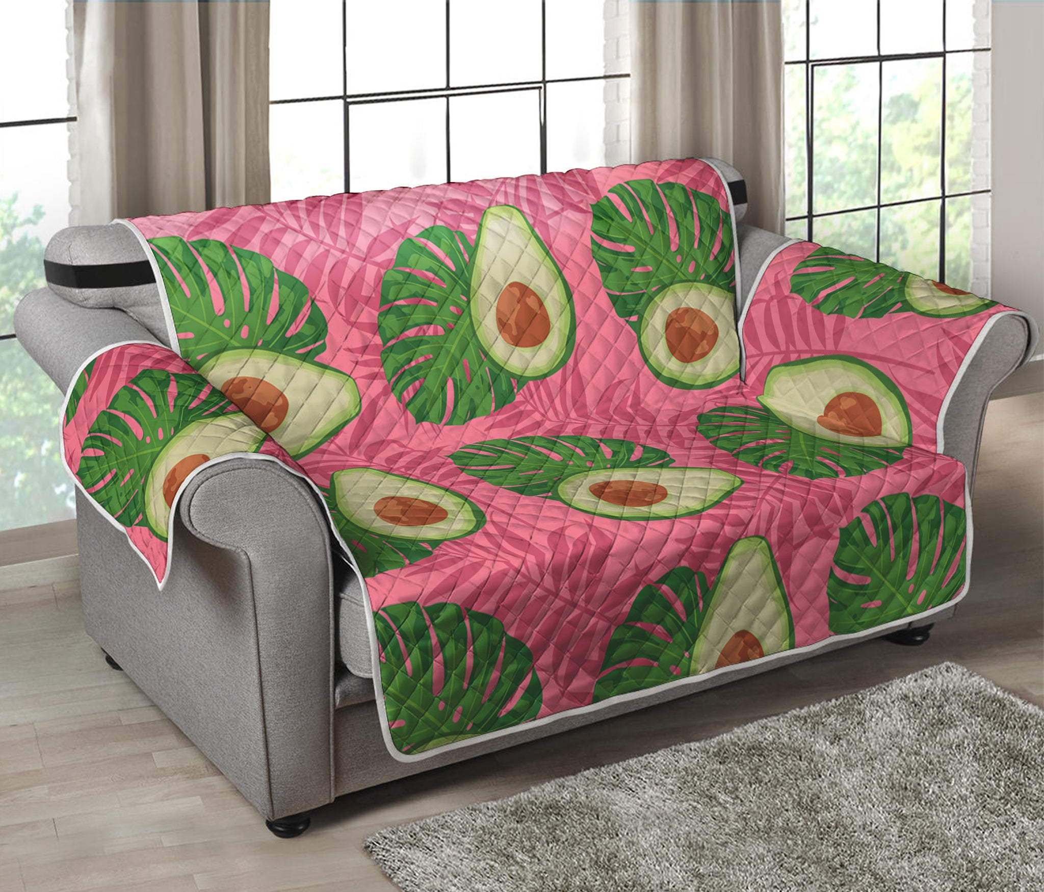 Pink Palm Leaf Avocado Print Loveseat Protector