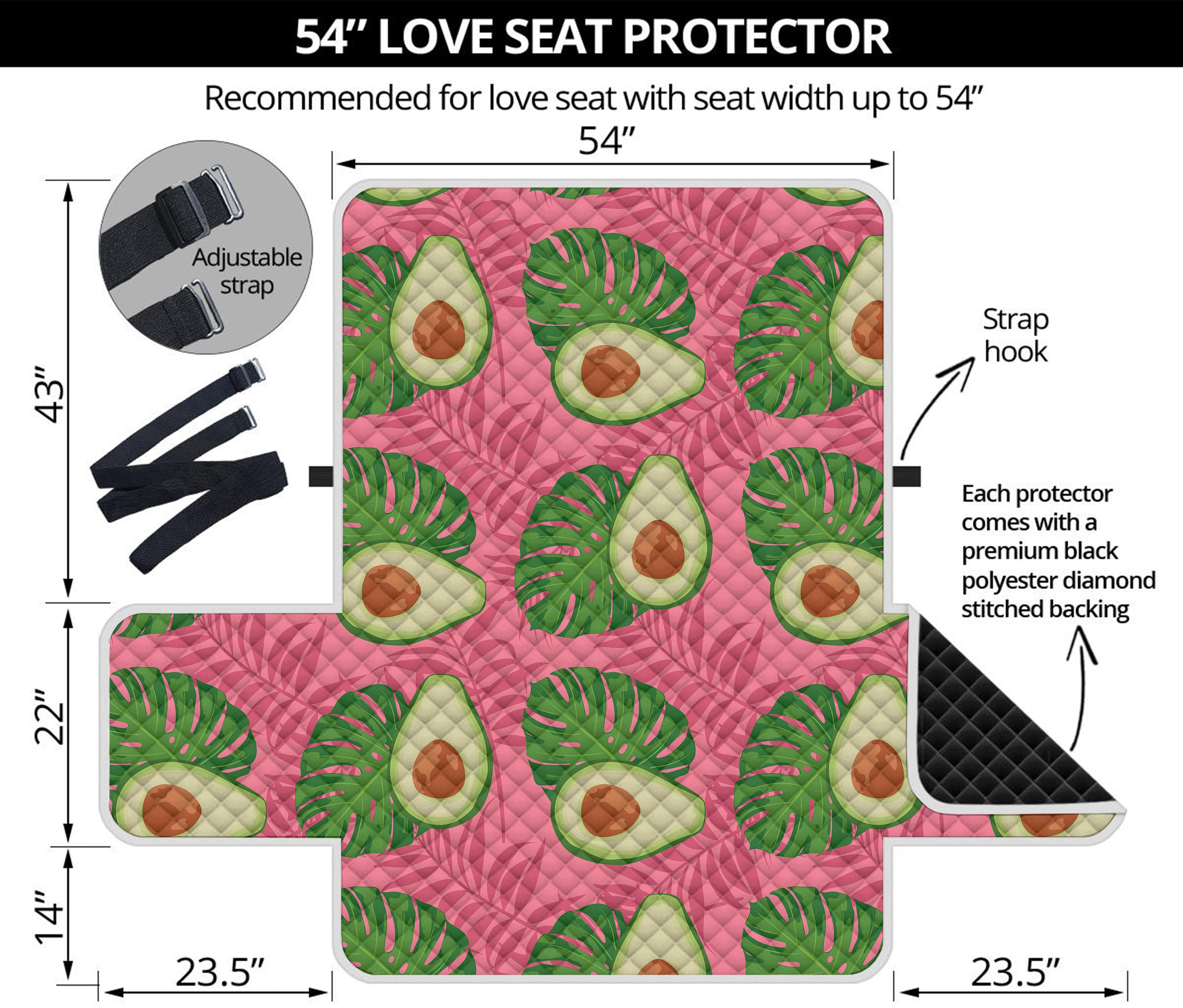 Pink Palm Leaf Avocado Print Loveseat Protector