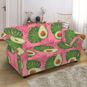 Pink Palm Leaf Avocado Print Loveseat Slipcover