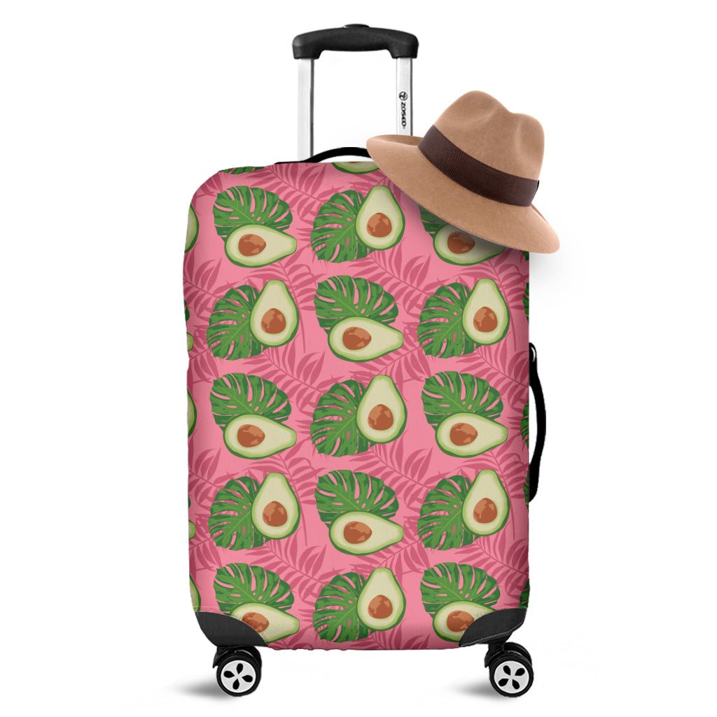 Pink Palm Leaf Avocado Print Luggage Cover