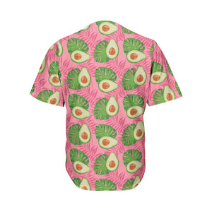 Pink Palm Leaf Avocado Print Men's Baseball Jersey