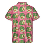 Pink Palm Leaf Avocado Print Men's Short Sleeve Shirt