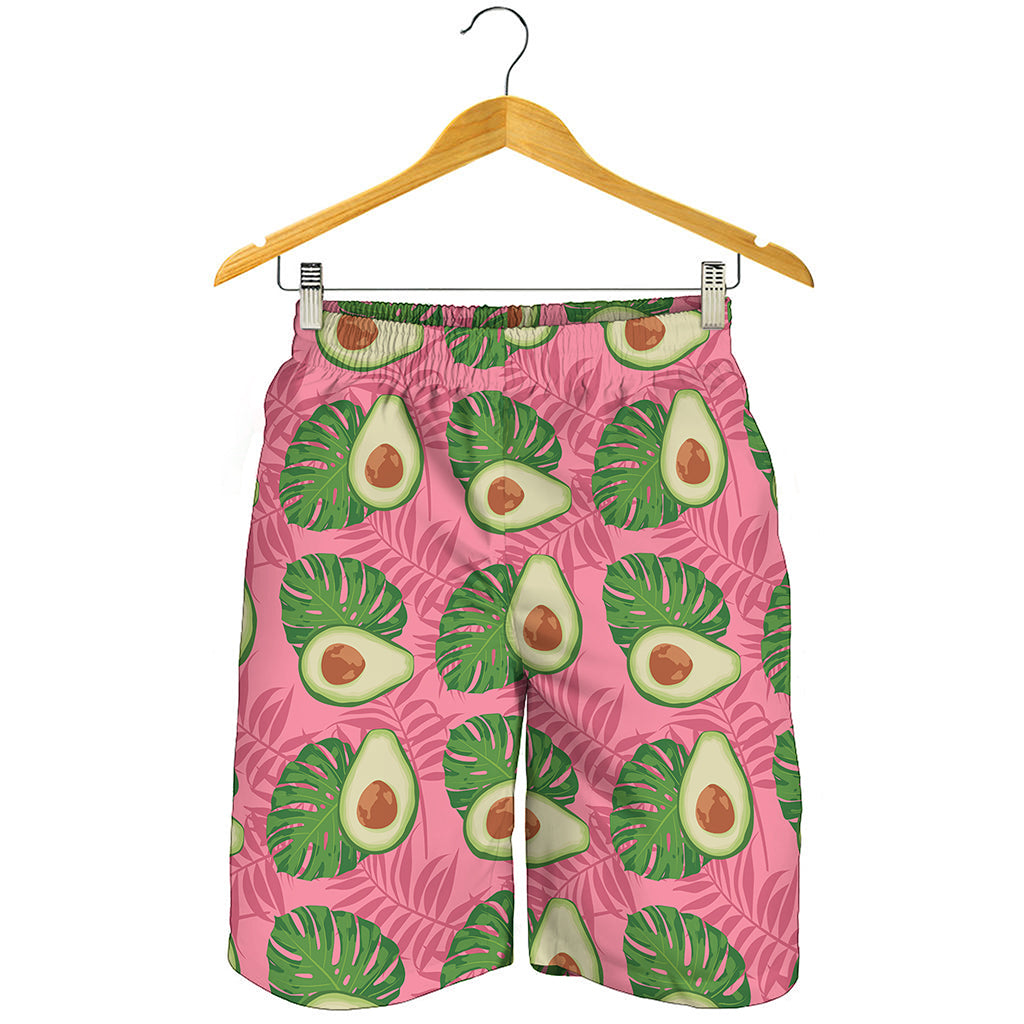 Pink Palm Leaf Avocado Print Men's Shorts