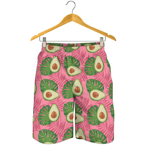 Pink Palm Leaf Avocado Print Men's Shorts