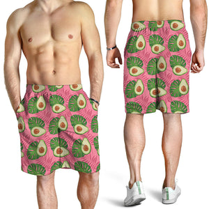 Pink Palm Leaf Avocado Print Men's Shorts