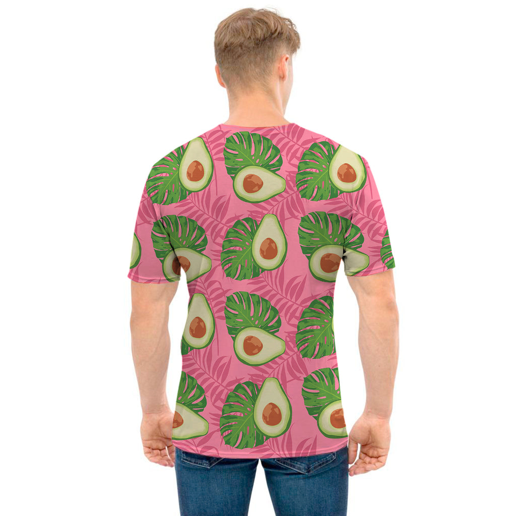 Pink Palm Leaf Avocado Print Men's T-Shirt