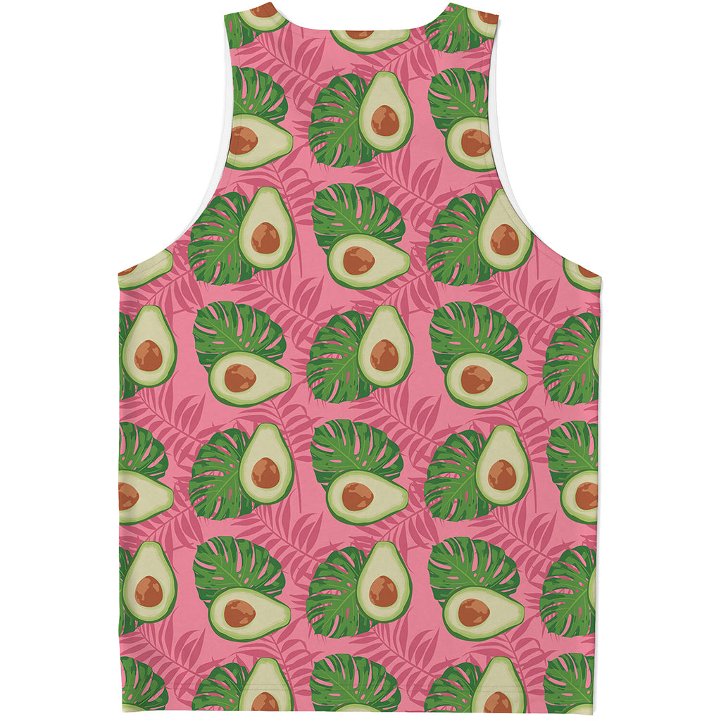 Pink Palm Leaf Avocado Print Men's Tank Top