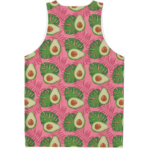 Pink Palm Leaf Avocado Print Men's Tank Top