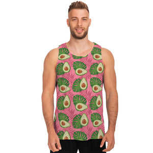 Pink Palm Leaf Avocado Print Men's Tank Top