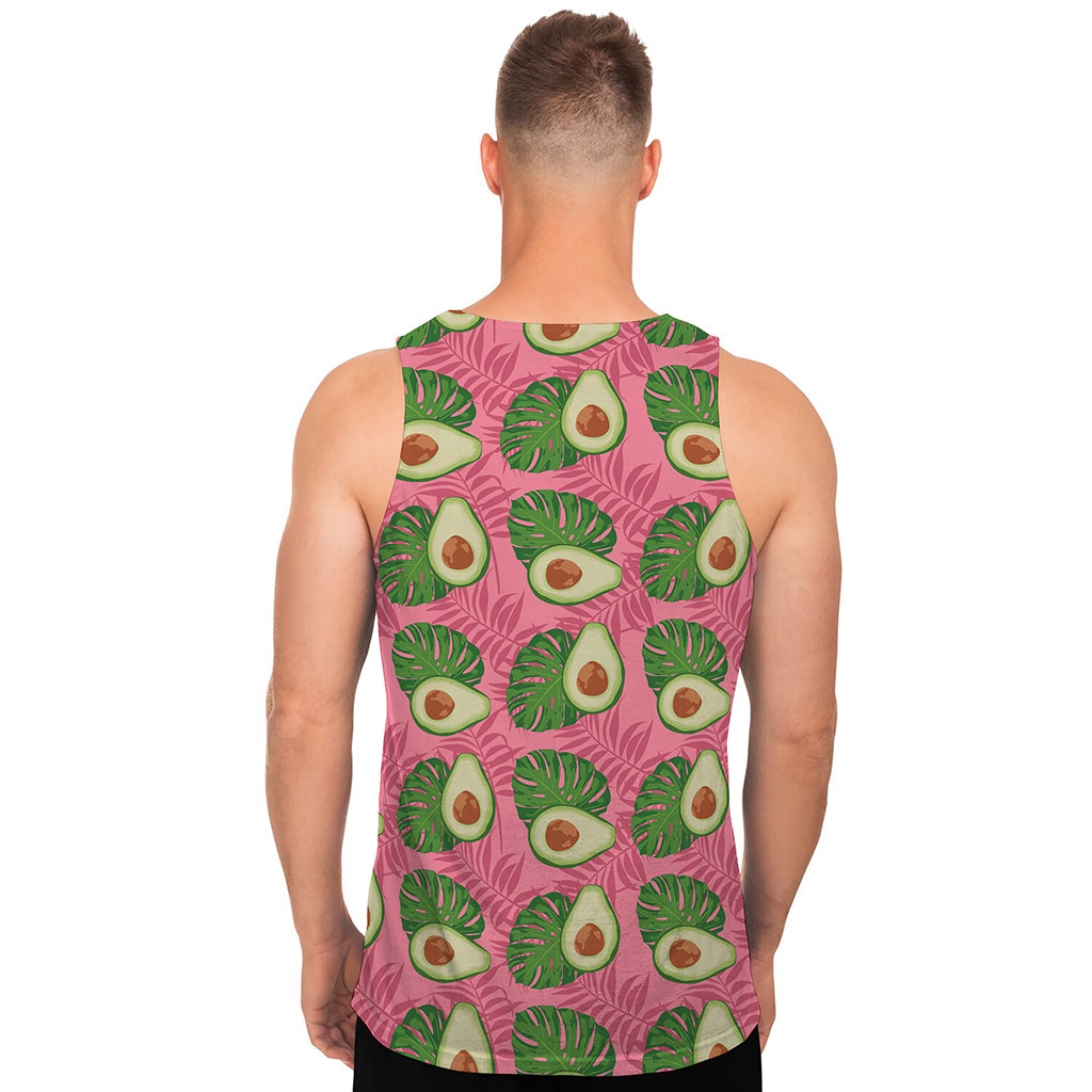 Pink Palm Leaf Avocado Print Men's Tank Top