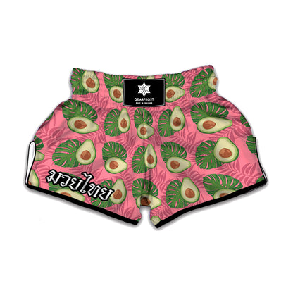 Pink Palm Leaf Avocado Print Muay Thai Boxing Shorts