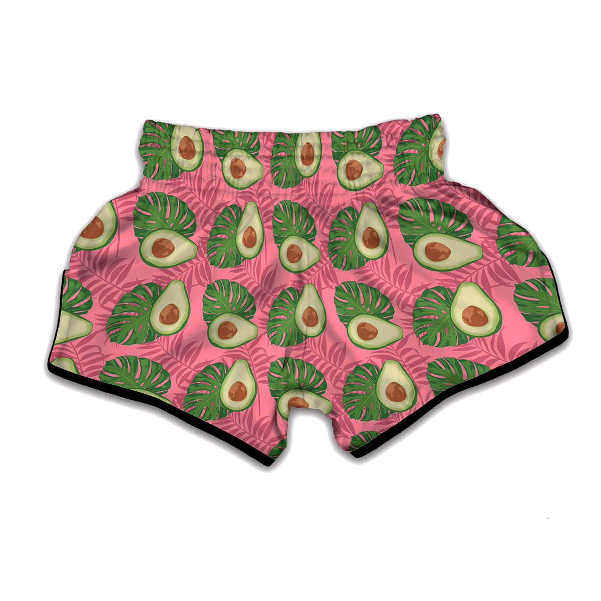 Pink Palm Leaf Avocado Print Muay Thai Boxing Shorts