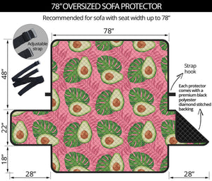 Pink Palm Leaf Avocado Print Oversized Sofa Protector