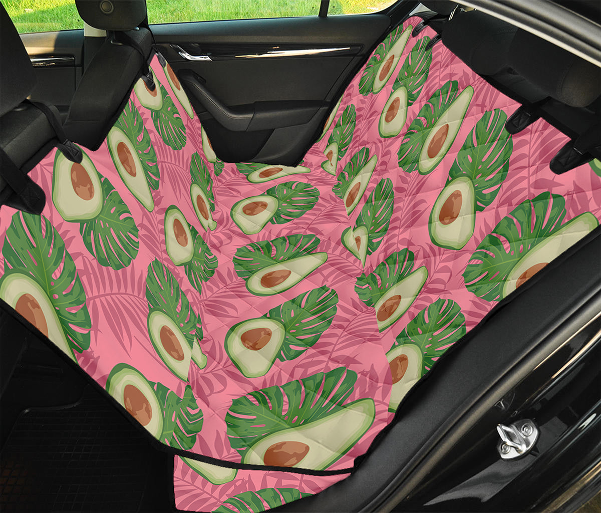 Pink Palm Leaf Avocado Print Pet Car Back Seat Cover