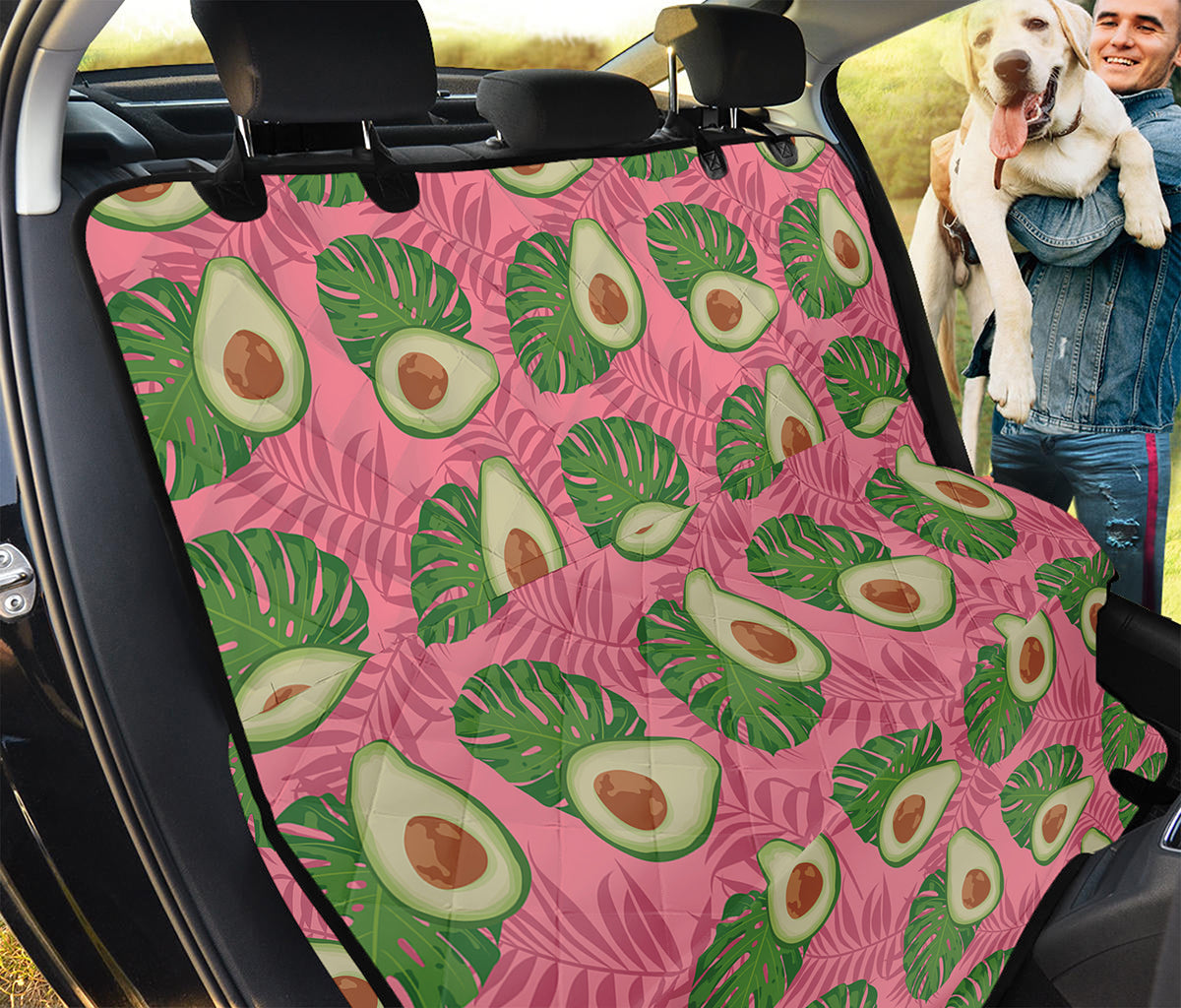 Pink Palm Leaf Avocado Print Pet Car Back Seat Cover