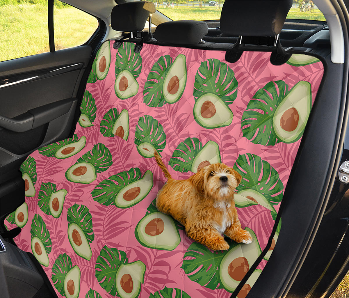 Pink Palm Leaf Avocado Print Pet Car Back Seat Cover