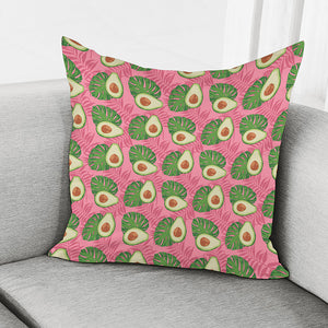 Pink Palm Leaf Avocado Print Pillow Cover