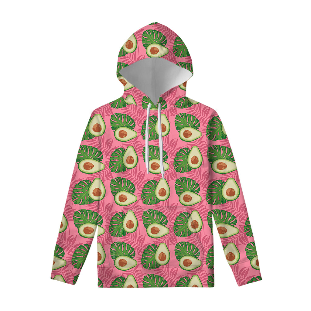 Pink Palm Leaf Avocado Print Pullover Hoodie