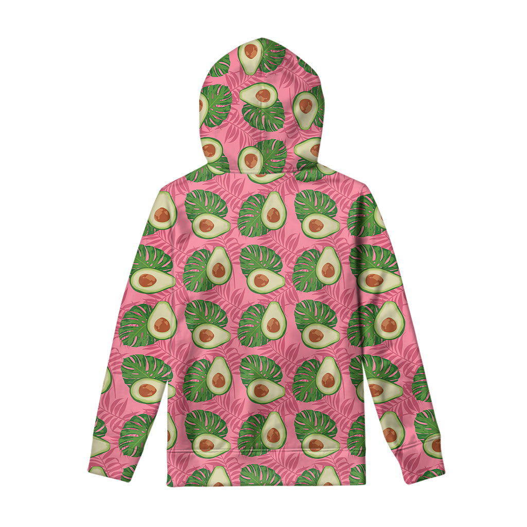 Pink Palm Leaf Avocado Print Pullover Hoodie