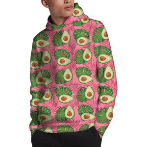 Pink Palm Leaf Avocado Print Pullover Hoodie