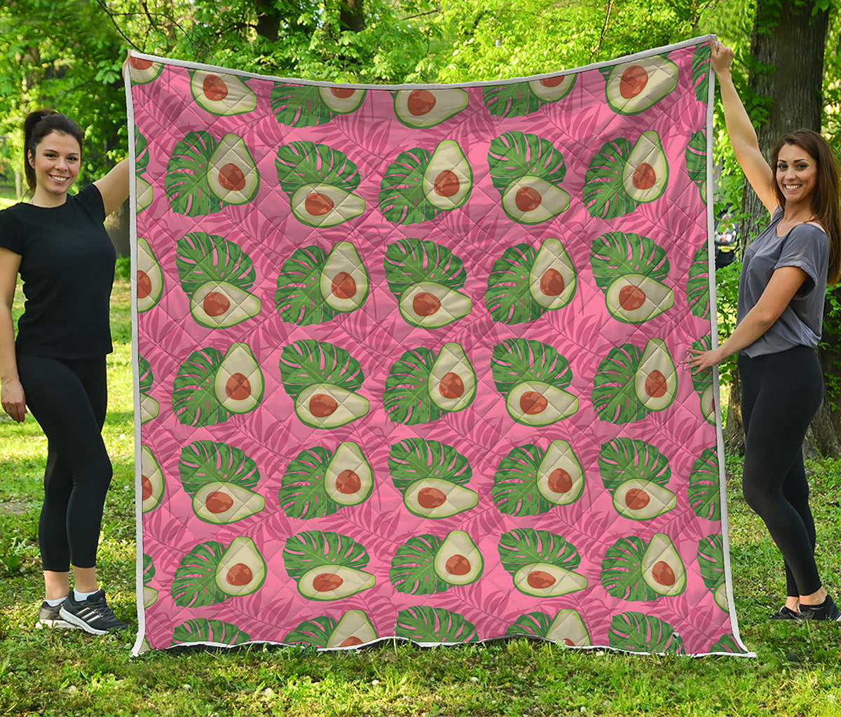 Pink Palm Leaf Avocado Print Quilt