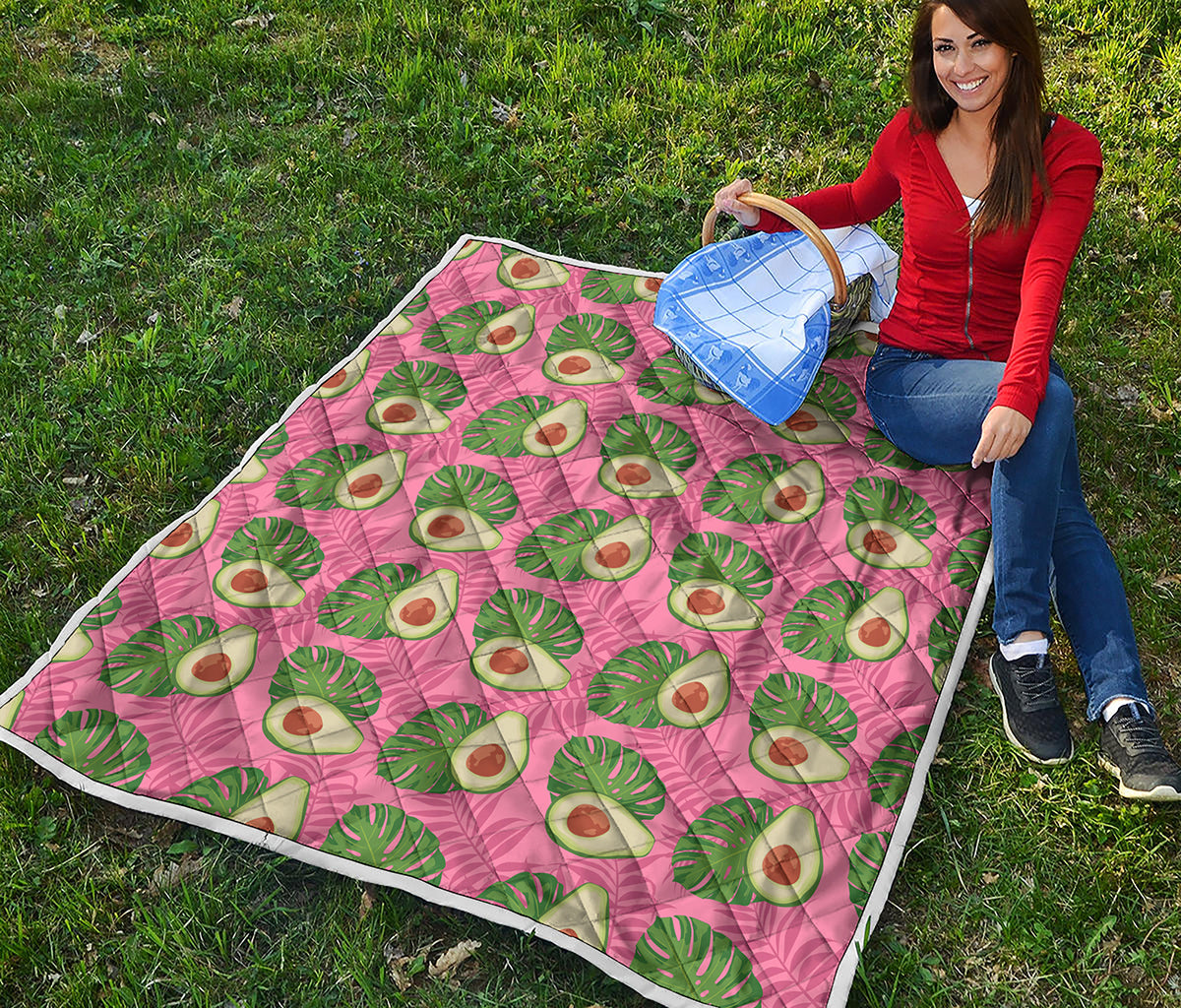 Pink Palm Leaf Avocado Print Quilt